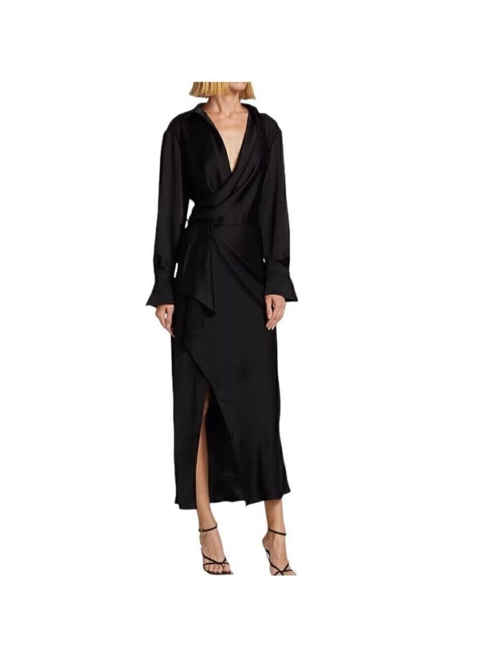 Simkhai Talita Black Draped Front Maxi Dress Size 10